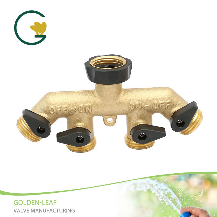 Connettore adattatore splitter per tubo da giardino in ottone a 4 vie